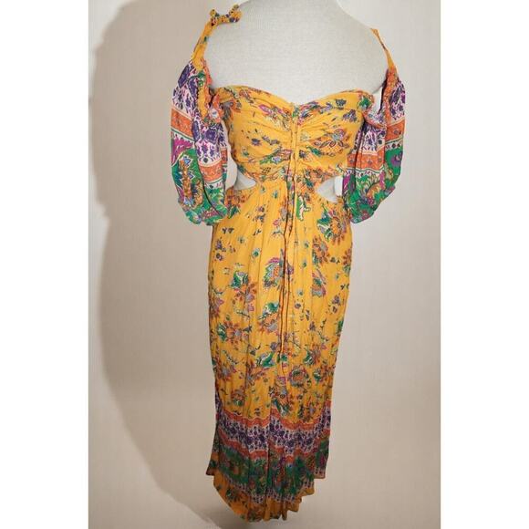 Free People Bali Citrus Skies Jumpsuit – Size L– Ruched Bodice, Cutouts, - Picture 7 of 15